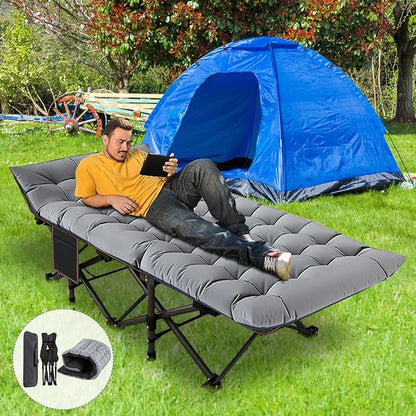 ABORON Oversized Folding Camping Cot for Adults, Double Layer 1200D, 500lb Capacity, Heavy Duty Guest Cot with Mat & Carrying Bag for Indoor & Outdoor Use