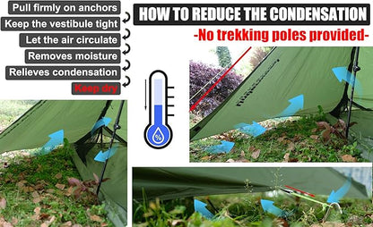 1 Person Trekking Pole Tent for Backpacking - Ultralight Backpacking Tent, Waterproof Hiking Tent for Camping, Lightweight Camping Tent for Scouts, Trekker(NO Trekking Poles)