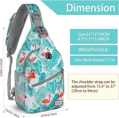 ZOMAKE Sling Bag for Women Men, Small Crossbody Sling Backpack, Mini Water Resistant Shoulder Daypack for Travel, Anti Thief Chest Bag for Hiking, Sports(Flamingo Blue)