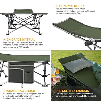 KingCamp Folding Camping Cot for Adults,Portable Sturdy Sleeping Cot with Carry Bag Outdoor Lightweight Camping Bed Support 264 lbs,Large Outdoor Foldable Travel Cots for Camping Beach Home Nap