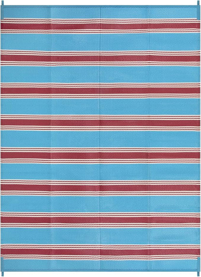 Lahome Striped Outdoor Plastic Straw Rug, Reversible Outdoor Rug Waterproof 9x12 Rugs for Patio, RV Camping Rug Picnic Mat Large Outside Carpet for Beach Deck Backyard Balcony(Blue/Red,9'x 12')