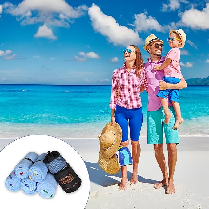 4 Pack Microfiber Camping Towels, Gym Towels Quick Dry Beach Towel with Travel Waterproof Accessory Bag,Super Absorbent Quick Dry Towels for Adults Kids (6, Black)