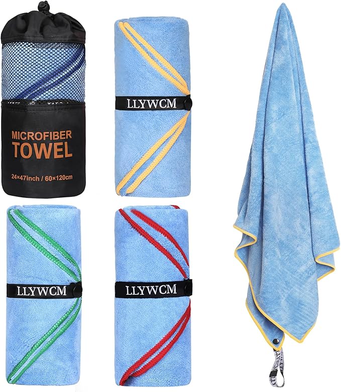 4 Pack Microfiber Camping Towels, Gym Towels Quick Dry Beach Towel with Travel Waterproof Accessory Bag,Super Absorbent Quick Dry Towels for Adults Kids (4, Black)