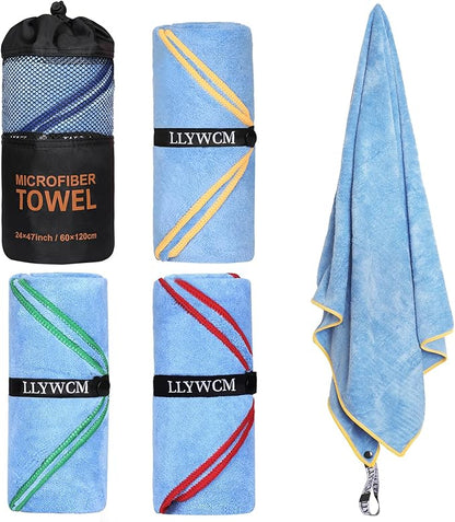 4 Pack Microfiber Camping Towels, Gym Towels Quick Dry Beach Towel with Travel Waterproof Accessory Bag,Super Absorbent Quick Dry Towels for Adults Kids (4, Black)