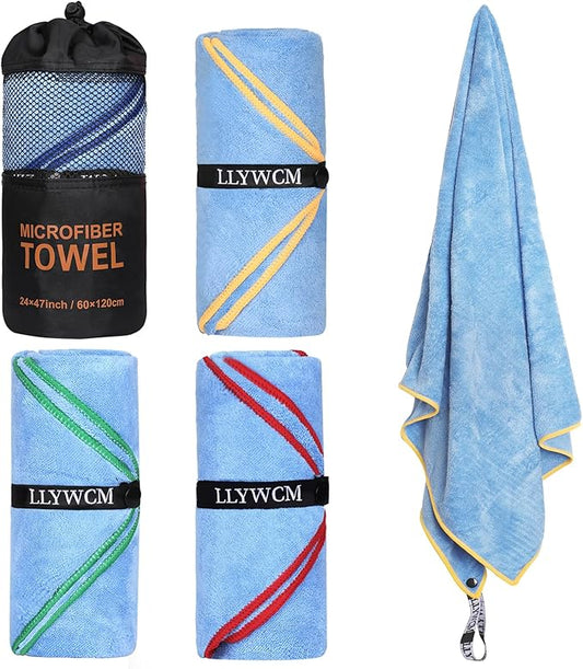 4 Pack Microfiber Camping Towels, Gym Towels Quick Dry Beach Towel with Travel Waterproof Accessory Bag,Super Absorbent Quick Dry Towels for Adults Kids (4, Black)