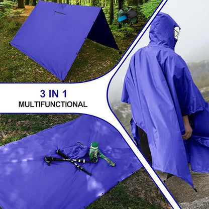 Andake Waterproof Rain Poncho for Adults Unisex,230T Ripstop Polyester,Raincoat Gear with Transparent Viewing Window Outdoors