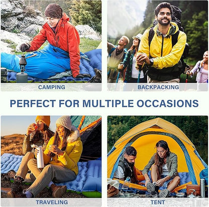 Camping Sleeping Pad, Ultralight Inflatable Sleeping Mat with Built-in Foot Pump & Pillow, Compact Air Mattress for Camping, Backpacking, Hiking, Tent - Blue