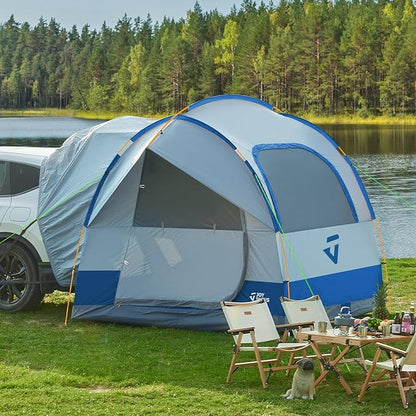 JOYTUTUS SUV Tent for Camping with Rainfly, Double Door Design Car Tent with Aluminum Poles, SUV Tailgate Tent with Waterproof PU2000mm Double Layer for 6-8 Person, Blue