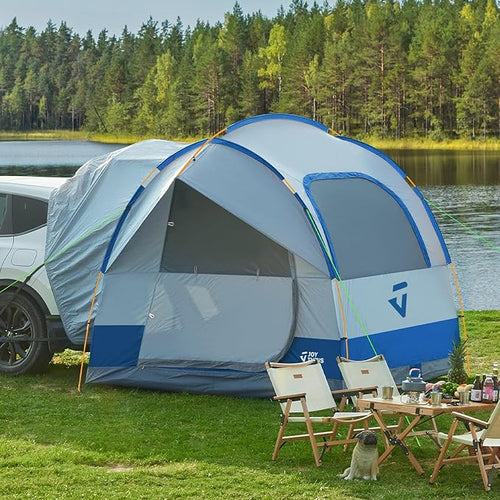 JOYTUTUS SUV Tent for Camping with Rainfly, Double Door Design Car Tent with Aluminum Poles, SUV Tailgate Tent with Waterproof PU2000mm Double Layer for 6-8 Person, Blue