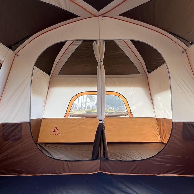 KTT Extra Large Tent 10-12-14 Person(B),Family Cabin Tents,2 Rooms,3 Doors and 3 Windows with Mesh,Straight Wall,Waterproof,Double Layer,Big Tent for Outdoor,Picnic,Camping,Family Gathering