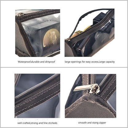 TSA Approved for Carry On Travel Clear Shaving Bag Grey Transparent Vinyl Makeup Bag Foldable Tool Brush Packing Organizer 3-1-1 Liquids Toiletry Bag-2 pack