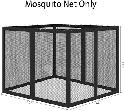 Gazebo Universal Replacement Mosquito Netting, 10' x 10' Outdoor Mesh Netting Screen 4-Panel Sidewall with Zipper for Patio, Canopy, Garden and Backyard, Black(Mosquito Net Only)