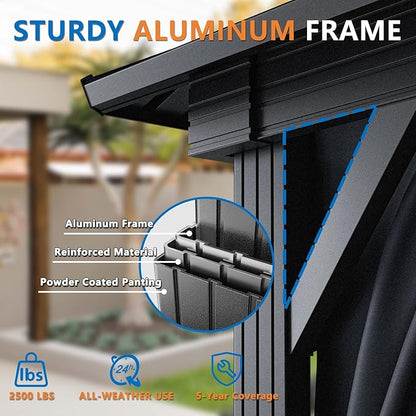 HOTEEL 10x15 Hardtop Gazebo on Clearance with Heavy Duty Galvanized Steel Double Metal roof,Aluminum Frame,Patio Gazebo with Curtains and Netting,Outdoor Permanent Gazebo Pavillon for Backyard,Black