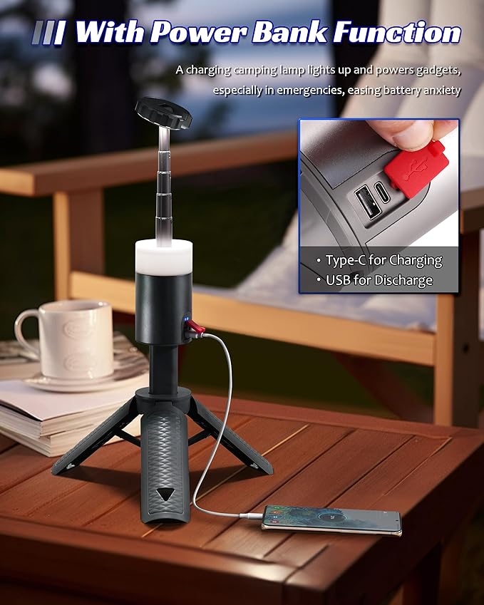 8" Cordless LED Telescopic Rechargeable Camping Lamp