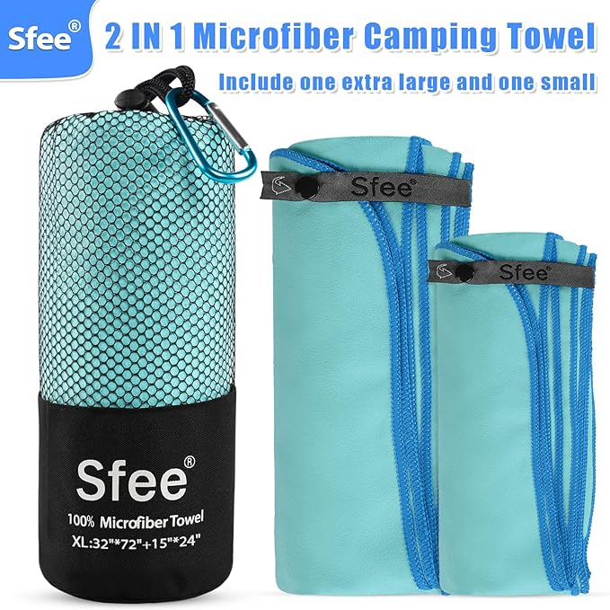 Sfee XL Microfiber Towel, Quick Dry Beach Towel Set 2 Pack - Super Absorbent, Lightweight, Compact, Bath Towel for Travel, Gym, Hiking, Pool, Backpacking, Yoga, Mint