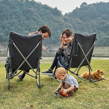 EVER ADVANCED Oversized Folding Rocking Camping Chair, Padded Portable Rocker Chair for Patio, Lawn and Outdoors, Heavy Duty Hard Armchair for Adults Supports 400lbs, Grey