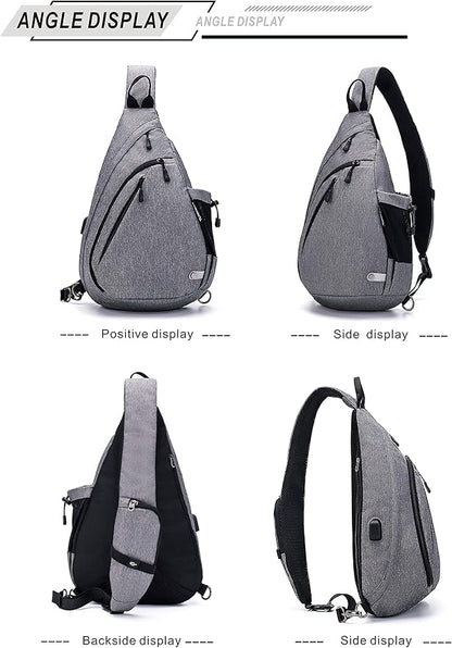 Water-Proof Sling bag/Crossbody Backpack/Shoulder Bag with USB Charging Port for Travel, Hiking, Cycling, Camping