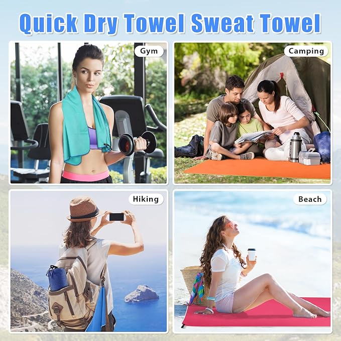 Sfee 2 Pack Microfiber Travel Towel, Quick Dry Towel Camping Towel Beach Towel Super Absorbent Compact Lightweight Sports Towel Gym Towel Set for Beach, Gym, Hiking, Pool, Backpacking, Bath, Yoga