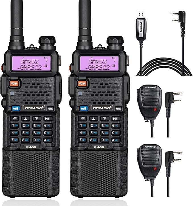 TIDRADIO GM-5R GMRS Radio, Two Way Radio GMRS Repeater Capable, with 3800mAh Battery, Dual Band Scanning Receiver and NOAA Weather & Alarm GMRS Handheld Radio for Survival Gear Hiking Hunting (2 Pack)