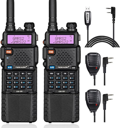TIDRADIO GM-5R GMRS Radio, Two Way Radio GMRS Repeater Capable, with 3800mAh Battery, Dual Band Scanning Receiver and NOAA Weather & Alarm GMRS Handheld Radio for Survival Gear Hiking Hunting (2 Pack)