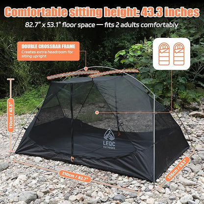 2 Person Camping Tent – Waterproof Easy Setup, Spacious Freestanding Double Door Shelter with Aluminum Poles for Camping & Festivals (Weight: 6.4 lbs)