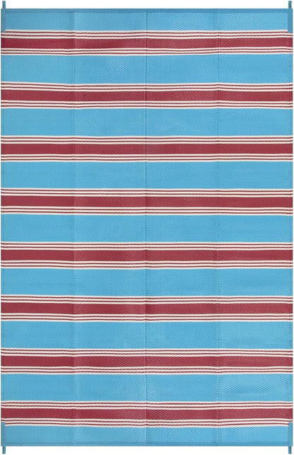 Lahome Striped Outdoor Rug Waterproof, 6x9 Reversible Outdoor Plastic Straw Rug for Camping, RV Patio Rugs Large Carpet for Porch Deck Backyard Balcony Picnic(Blue/Red,6'x 9')
