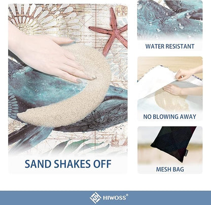 Beach Blanket Waterproof Sandproof Oversized 95”x 80”,Sand Free Beach Mat with Corner Pockets,Portable Mesh Bag for Beach Festival,Picnic,Travel and Outdoor Camping (Dolphin)