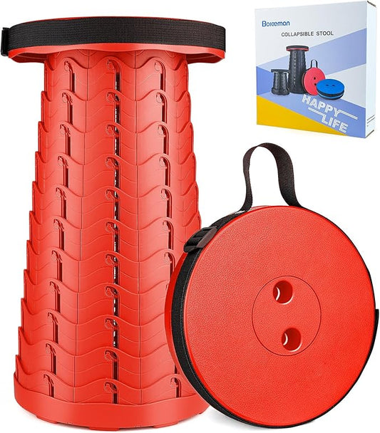 Boreeman Upgraded Folding Stool Lightweight Yet More Sturdy with Load Capacity 400lbs Portable Collapsible Stool for Camping Fishing Hiking BBQ (All Red)