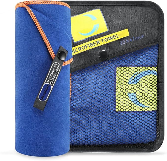 Microfiber Camping Towel - Ultra Soft Compact Fast Drying for Fitness,Hiking,Yoga, Travel,Sports,Camping,Gym,Beach, Swimming, Backpacking (Blue, Large)