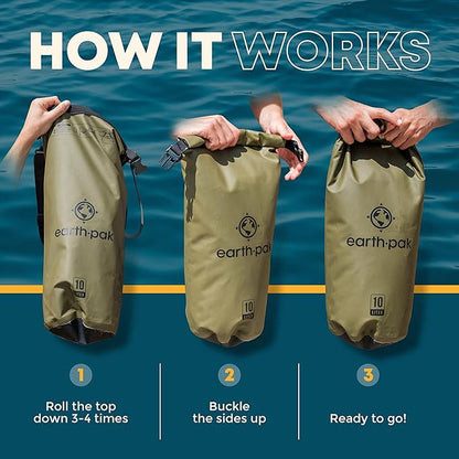 Earth Pak Waterproof Dry Bag - Roll Top Waterproof Backpack Sack Keeps Gear Dry for Kayaking, Beach, Rafting, Boating, Hiking, Camping and Fishing with Waterproof Phone Case