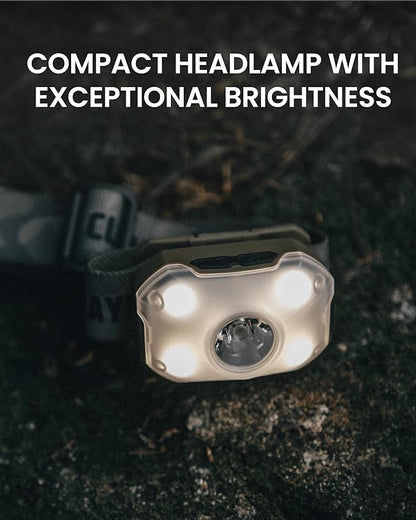 Claymore Heady2 (Tan) - Rechargeable LED Headlamp Flashlight, Lightweight for Camping, Running, Hiking, Emergency & Industrial Use. USB-C Charging, Up to 40 Hours Battery Life, Waterproof.