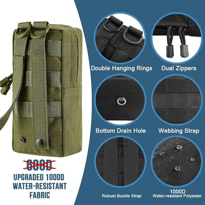 MUCHER 2 Pack Molle Pouches Tactical Pouches EDC Pouch Organizer Molle Bag Utility Pouch with 4 Carabiners for Outdoor Hiking Hunting Camping Training