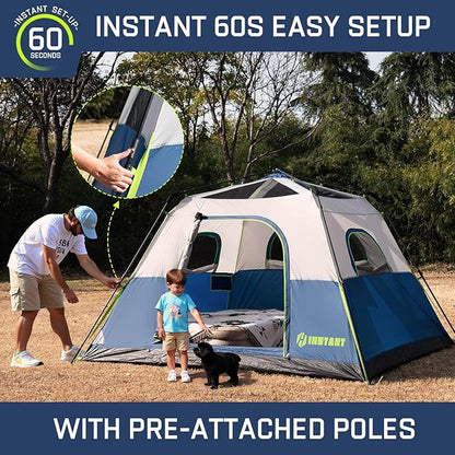 4/6/8 Person Instant Tent, Waterproof Pop Up Tents for Camping with Rainfly, 60 Seconds Easy Setup, Automatic Cabin Tent for Family Camping with Expandable Carry Bag & Upgraded Ventilation
