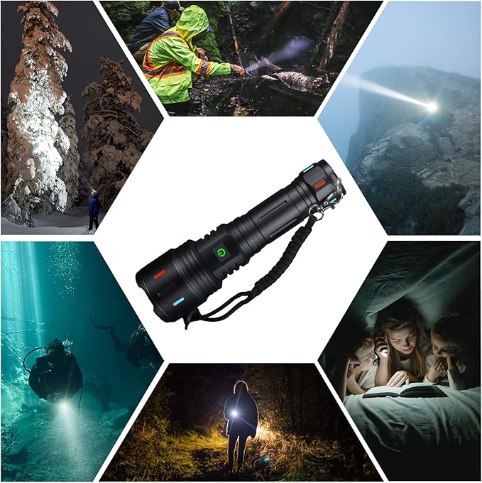 Flashlights High Lumens Rechargeable 2PACK,10000LM Super Bright Flashlight Adjustable Tactical Flashlight, 5 Modes Zoomable Waterproof LED Flash Lights