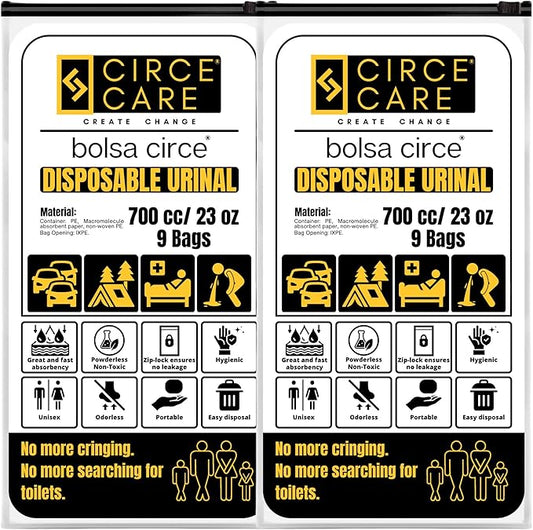 Bolsa Circe Disposable Urine Bags 9/18pcs Resealable, Portable Travel Disposable Urinal bags for men women kids- Camping Pee Bags,Emergency Toilet and Vomit Bag for Car Sickness Traffic Jam and Travel