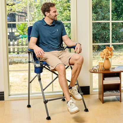 EVER ADVANCED Tall Directors Chair with Cup Holder 31", Bar Height Folding Chair for Camping, Sports with Carry Bag, Mesh Pockets and Footrest, Heavy Duty 300 lbs, Blue