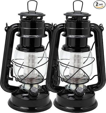YAKii LED Vintage Lantern Metal Hanging Hurricane Lantern 12 LED Dimmer Switch Warm White Battery Operated Power Outage Indoor Camping Lighting Outdoor Brooklyn (Black 2 Pack)