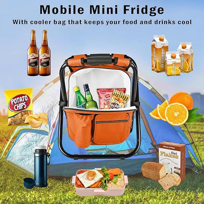 Kikerike Backpack Stool Cooler Chair Heavy Duty 400 LBS Max Load Portable Lightweight Stool Backpack Folding Fishing Cooler Seat for Camping Hunting Fishing - Orange