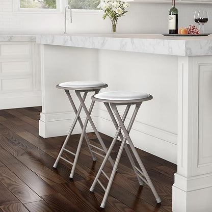Lavish Home Set of 2 Counter Height Bar Stools - 24-Inch Backless Folding Chairs with 225lb Capacity for Kitchen, Rec Room, or Game Room (White)