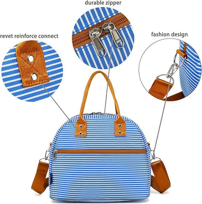 FlowFly Insulated Lunch Bag With Shoulder Strap for Women, Men, and Kids, Large and Reusable, Handle, Freezable Work and School Travel Tote and Meal Prep Organizer,Royal
