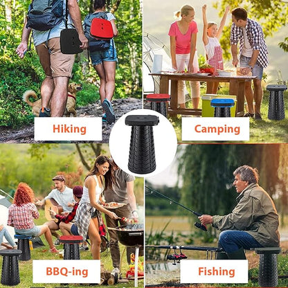 Portable Collapsible Stool Set - Heavy Duty Square Collapsible Stool + Thick Seat Cushion - 550lbs Load Capacity for Camping Picnic Gardening Travel (Black/Black)