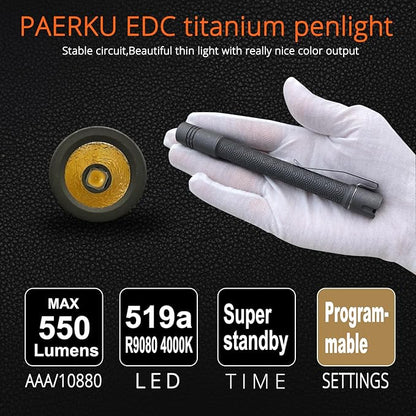 Penlight Pineapple led Flashlight, Nichia 519a R9080 4000K 10880/AAA Small Flashlight by Reylight for Outdoor, Power Outage Lighting, Emergency Lighting (Titanium)
