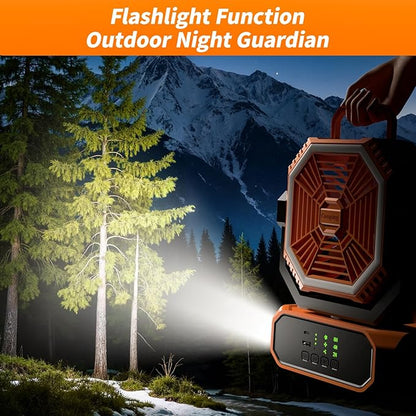 VVU&CCO Portable Fan for Camping with LED Lantern,10000mAh Rechargeable Battery,30H Runtime,USB-C Fast Charging, 3 Speeds - Cordless Desk Fan for Travel Hiking Beach Home Office Tent Desk