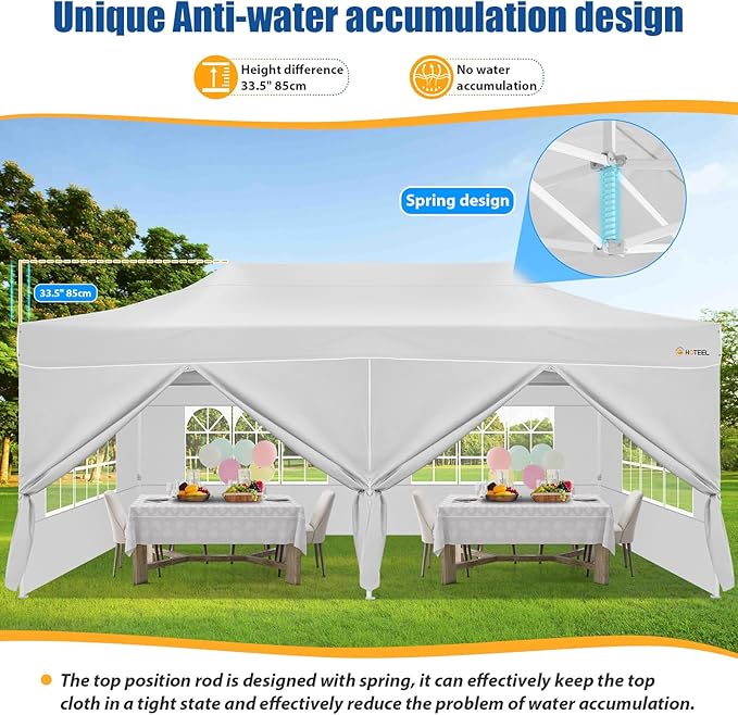 HOTEEL 10x20 Pop up Canopy Tent for Parties, Heavy Duty Easy Setup Tent with 6 Sidewalls, Outdoor Commercial Instant Gazebo for Wedding Event, with Roller Bag & Sand Bags, White(Hexagonal Frame)