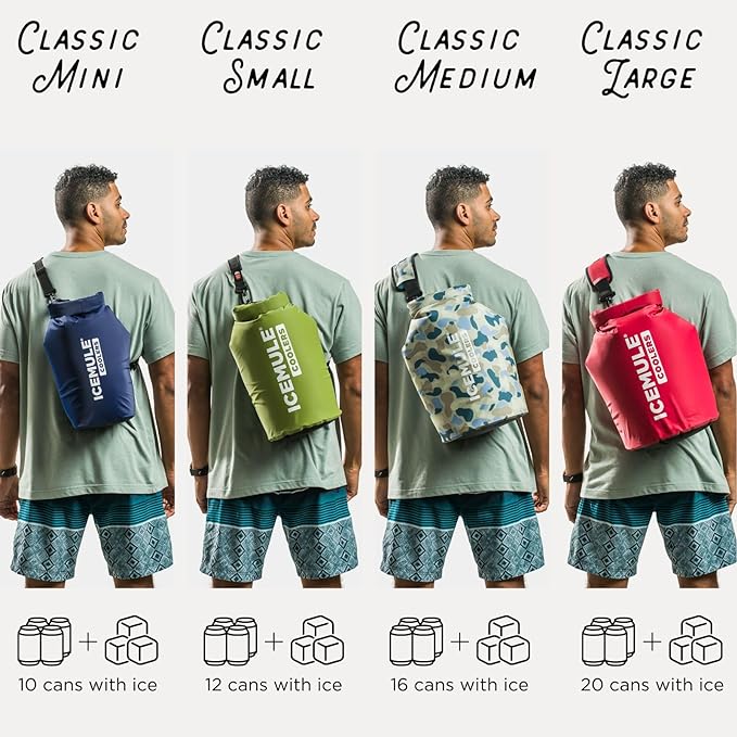ICEMULE Classic Collapsible Sling Strap Cooler Hands Free, 100% Waterproof, Floats, 24+ Hours Cooling, Soft Sided Cooler for the Beach, Concerts, Traveling, RV-ing, Hiking, Kayaking, Camping & Fishing