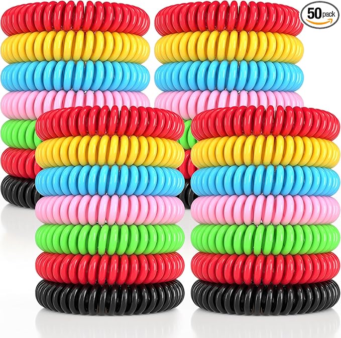 Mosquito Repellent Bracelets, 50 Pack DEET-Free Mosquito Bands for Adults and Kids, Individually Wrapped Waterproof Repellent Wristbands