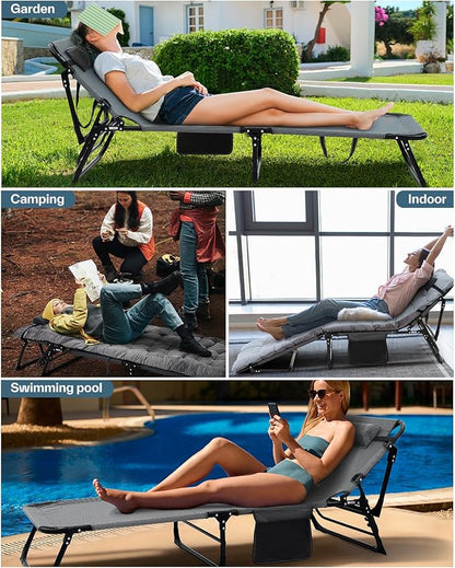 Sportneer Sleeping Cots for Adults: 5-Angle Adjustable Folding Bed with Thick Mattress - 450lbs Max Load Padded Camping Cot with Easy Setup & Takedown for Outdoor Travel Sleep Over, Size 76''x27''