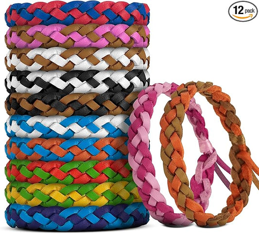 12 Pack Mosquito Repellent Bracelets, DEET-Free, Individually Wrapped PU Leather Insect & Bug Repellent Wrist Bands for Kids & Adults