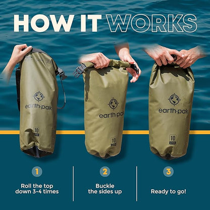 Earth Pak Waterproof Dry Bag - Roll Top Waterproof Backpack Sack (10L Seafoam Green & 10L Green)