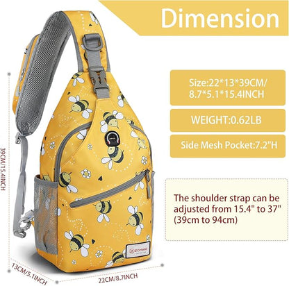 ZOMAKE Sling Bag for Women Men, Small Crossbody Sling Backpack, Mini Water Resistant Shoulder Daypack for Travel, Anti Thief Chest Bag for Hiking, Sports(Bee Yellow)